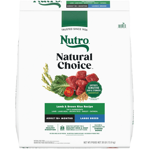 NUTRO Natural Choice Adult Large Breed Dry Dog Food, Lamb & Brown Rice, 30 lb package front