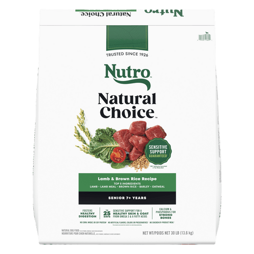 NUTRO Natural Choice Senior Dog Food, Lamb & Brown Rice, 30 lb package front