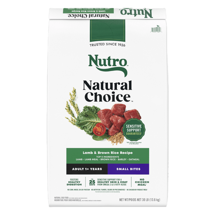 NUTRO Natural Choice Adult Small Bites Dog Food, Lamb & Brown Rice, 30 lb package front