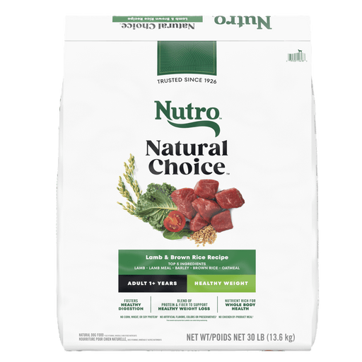NUTRO Natural Choice Adult Healthy Weight Lamb & Brown Rice Recipe Dry Dog Food, 30 lb package front