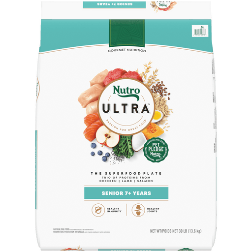 NUTRO Ultra Senior, The Superfood Plate with a Trio of Proteins from Chicken, Lamb and Salmon Dry Dog Food, 30 lb package front