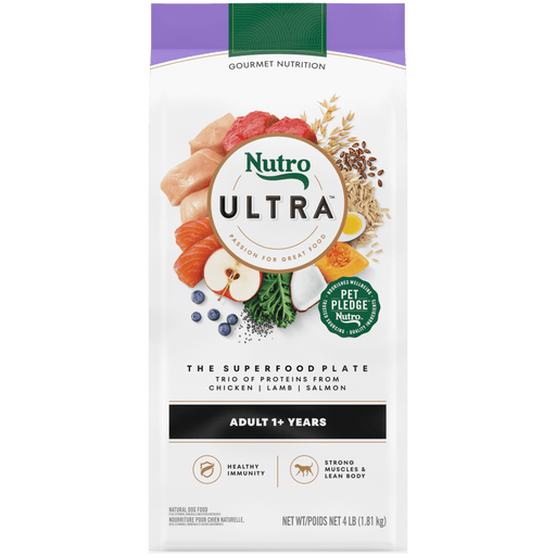 NUTRO Ultra The Adult Superfood Plate with a Trio of Proteins from Chicken, Lamb and Salmon Dry Dog Food, 4 lb package front