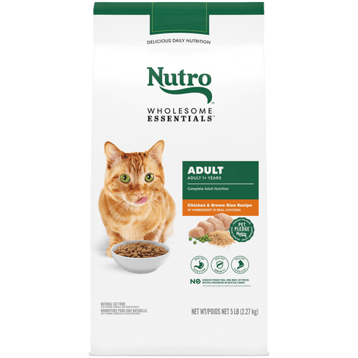 NUTRO Wholesome Essentials Adult Formula with Chicken & Brown Rice Recipe Dry Cat Food, 5 lb package front