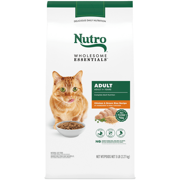 NUTRO Wholesome Essentials Adult Formula with Chicken & Brown Rice Recipe Dry Cat Food, 5 lb package front