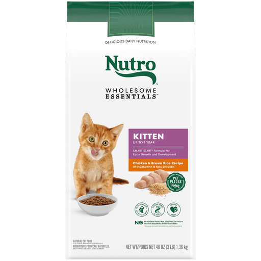NUTRO Wholesome Essentials Kitten Formula with Chicken & Brown Rice Recipe Dry Cat Food, 3 lb package front