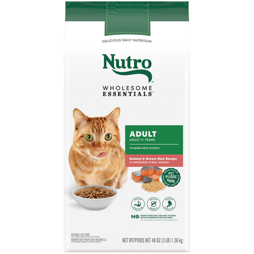 NUTRO Wholesome Essentials Adult Formula with Salmon & Brown Rice Recipe Dry Cat Food, 3 lb package front