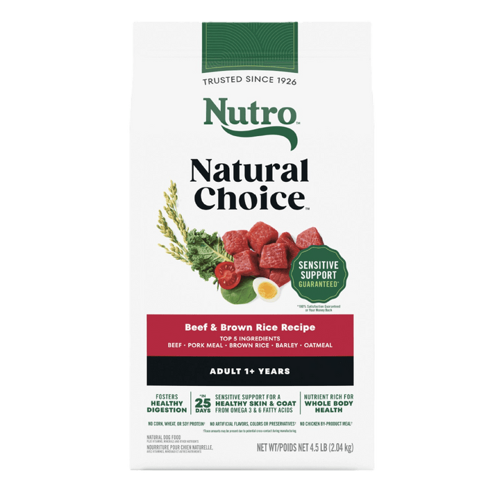 NUTRO Natural Choice Adult Dry Dog Food, Beef & Brown Rice Recipe, 4.5 lb package front