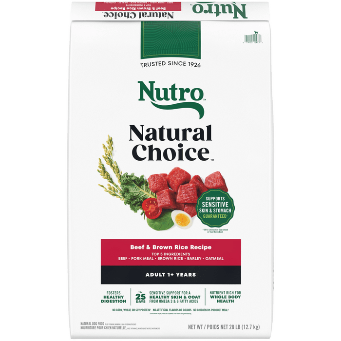 NUTRO Natural Choice Adult Dry Dog Food, Beef & Brown Rice Recipe, 28 lb package front