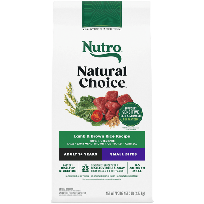 NUTRO Natural Choice Adult Small Bites Dog Food, Lamb & Brown Rice, 5 lb package front