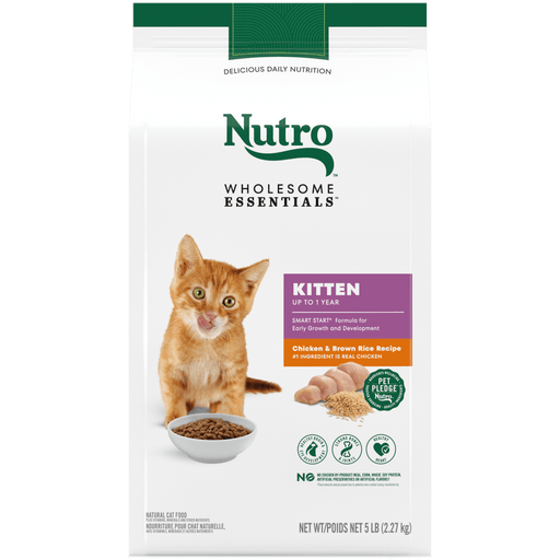 NUTRO Wholesome Essentials Kitten Formula with Chicken & Brown Rice Recipe Dry Cat Food, 5 lb package front
