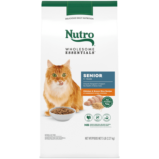 NUTRO Wholesome Essentials Senior Formula with Chicken & Brown Rice Recipe Dry Cat Food, 5 lb package front