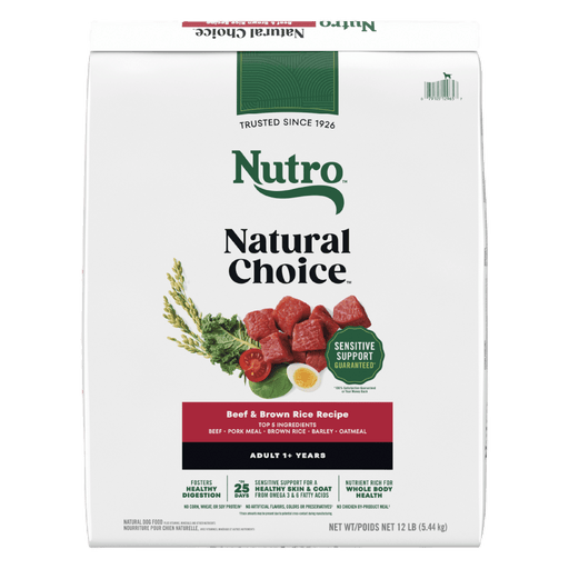 NUTRO Natural Choice Adult Dry Dog Food, Beef & Brown Rice Recipe, 12 lb package front