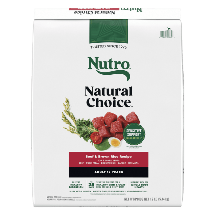 NUTRO Natural Choice Adult Dry Dog Food, Beef & Brown Rice Recipe, 12 lb package front