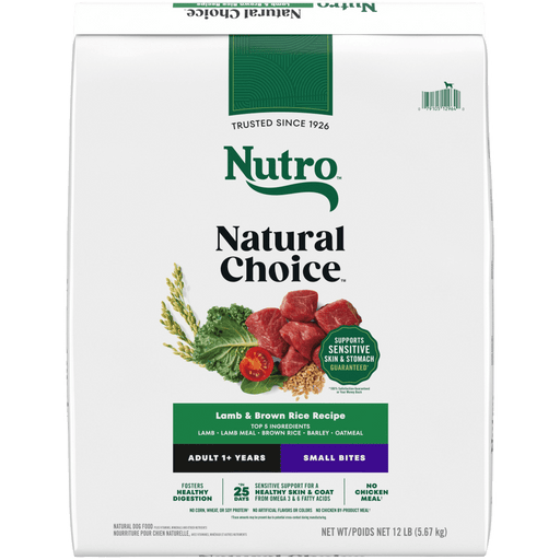 NUTRO Natural Choice Adult Small Bites Dog Food, Lamb & Brown Rice, 12 lb package front
