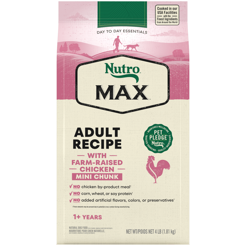NUTRO Max Minichunks Chicken Dry Dog Food, 4 lb package front