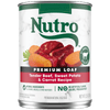 NUTRO Premium Loaf Tender Beef, Sweet Potato & Carrot Recipe Wet Dog Food, 12.5 oz package front; sold as case of 12 cans