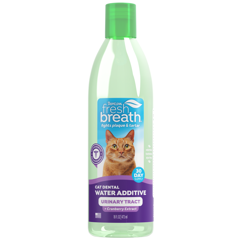 TropiClean Fresh Breath Dental Water Additive + Urinary Tract Support for Cats — 16 oz retail package
