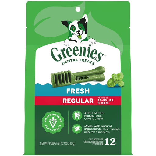 Greenies Fresh Mint Dental Dog Treats Regular — manufacturer recipe-family image; package size may differ