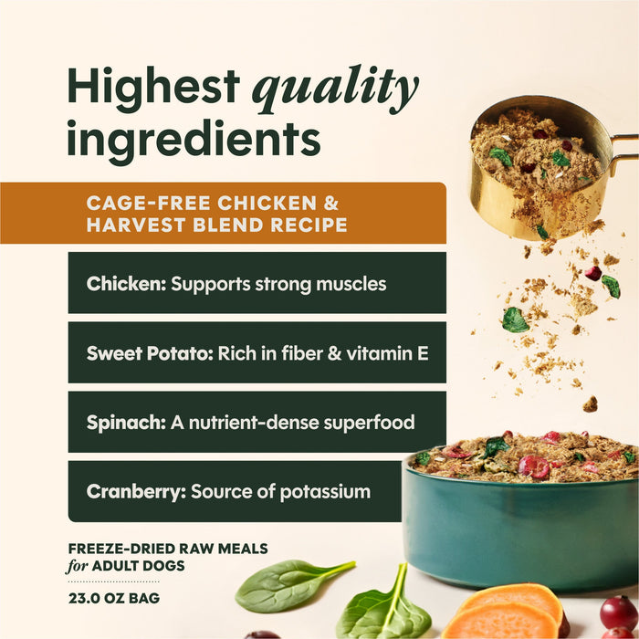 Instinct FreshDried Meal Blends Chicken & Harvest Blend dog  product benefits and recipe information
