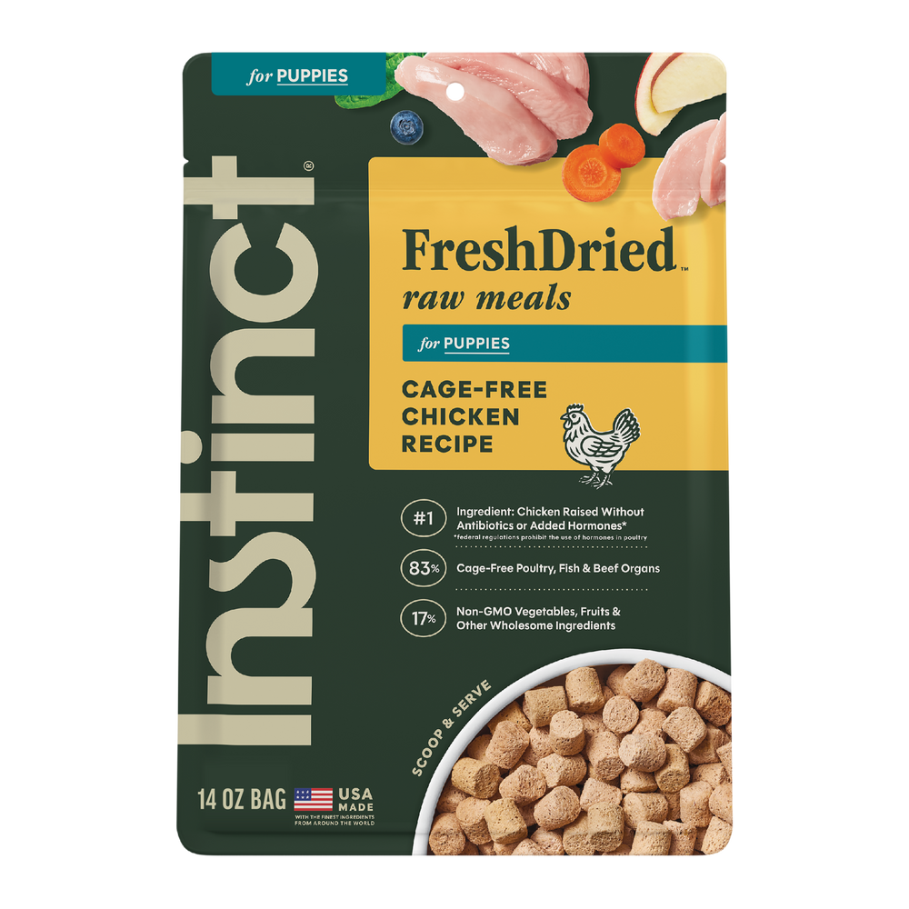 Instinct FreshDried Raw Meals for Puppies Chicken Recipe dog 14 oz. product benefits and recipe information