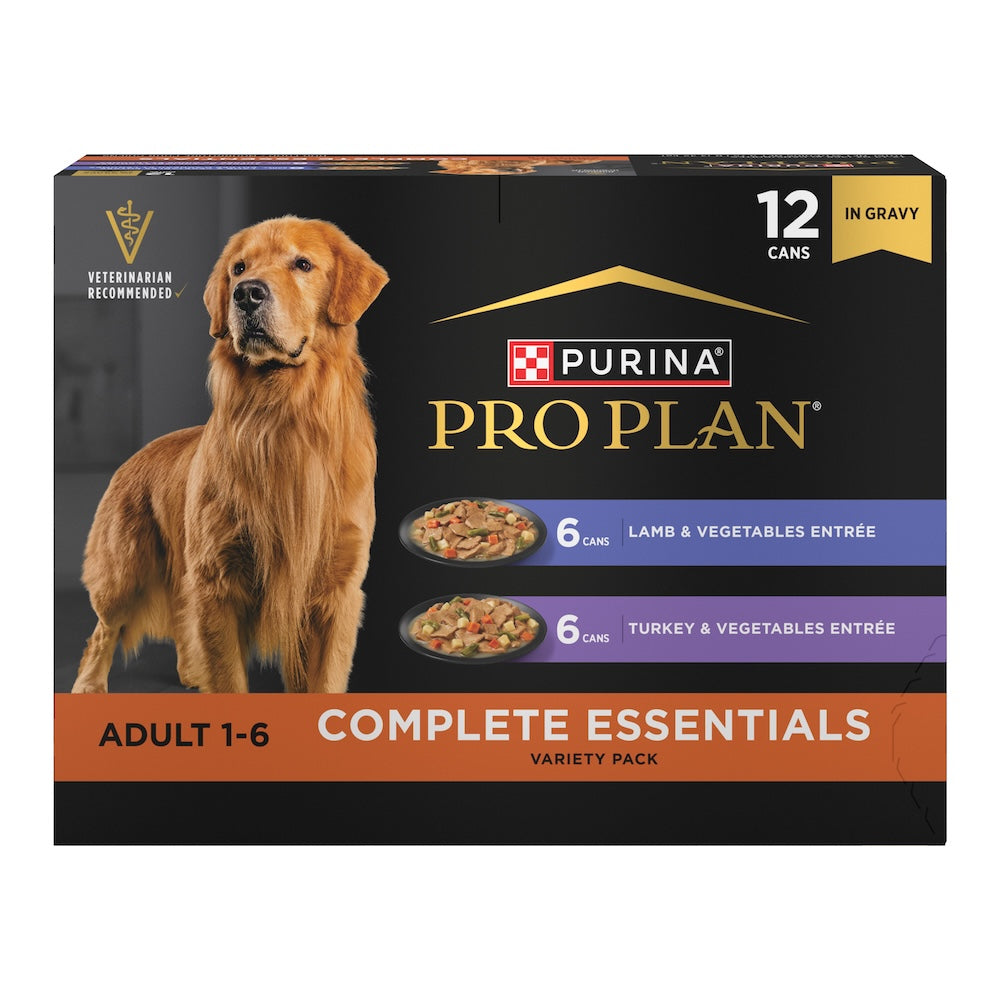 Purina Pro Plan Complete Essentials Lamb & Vegetables and Turkey & Vegetables in Gravy Wet Dog Food Variety Pack — 13 oz — case of 12
