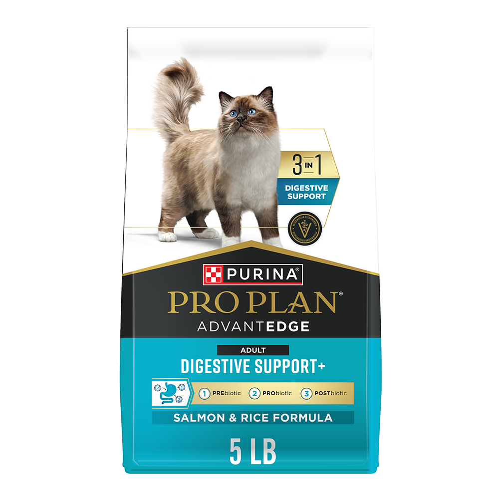 Purina Pro Plan AdvantEDGE Adult Digestive Support+ Salmon & Rice Formula Dry Cat Food — 5 lb bag