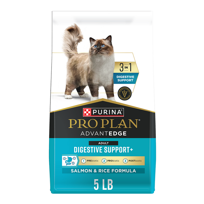 Purina Pro Plan AdvantEDGE Adult Digestive Support+ Salmon & Rice Formula Dry Cat Food — 5 lb bag