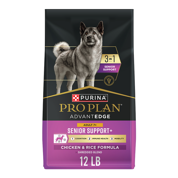 Purina Pro Plan AdvantEDGE Adult 7+ Senior Support+ Shredded Blend Chicken & Rice Formula Dry Dog Food — 12 lb bag