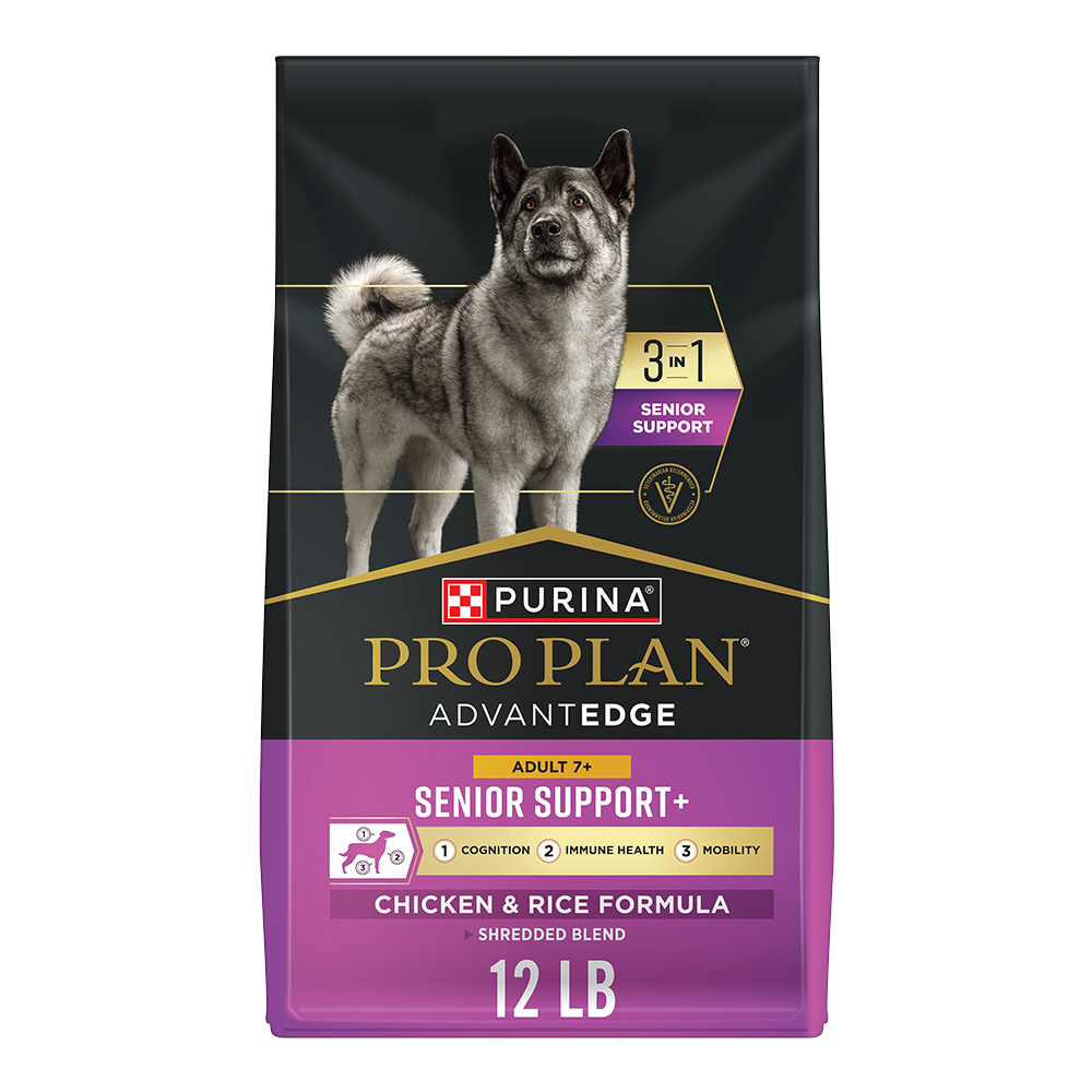 Purina Pro Plan AdvantEDGE Adult 7+ Senior Support+ Shredded Blend Chicken & Rice Formula Dry Dog Food — 12 lb bag