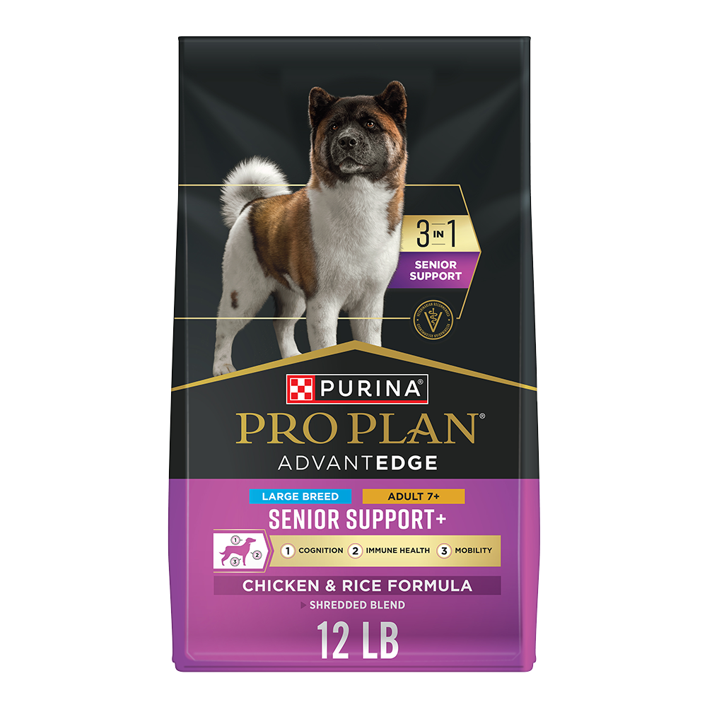 Purina Pro Plan AdvantEDGE Large Breed Adult 7+ Senior Support+ Shredded Blend Chicken & Rice Formula Dry Dog Food — 12 lb bag