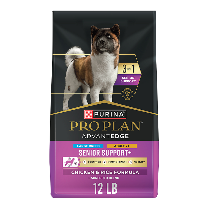 Purina Pro Plan AdvantEDGE Large Breed Adult 7+ Senior Support+ Shredded Blend Chicken & Rice Formula Dry Dog Food — 12 lb bag