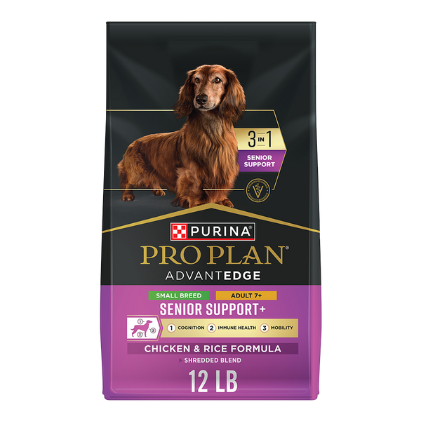 Purina Pro Plan AdvantEDGE Small Breed Adult 7+ Senior Support+ Shredded Blend Chicken & Rice Formula Dry Dog Food — 12 lb bag