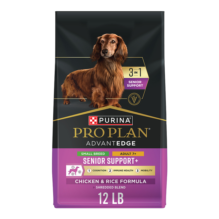 Purina Pro Plan AdvantEDGE Small Breed Adult 7+ Senior Support+ Shredded Blend Chicken & Rice Formula Dry Dog Food — 12 lb bag