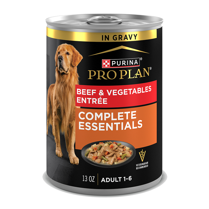 Purina Pro Plan Complete Essentials Adult Beef & Vegetables Entrée Slices in Gravy Wet Dog Food — 13-oz, case of 12