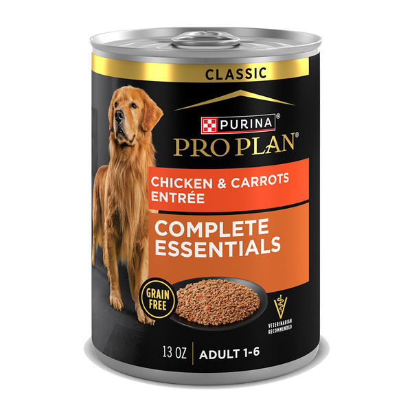 Purina Pro Plan Complete Essentials Grain Free Adult Chicken & Carrots Entrée Classic Wet Dog Food — 13 oz — case of 12