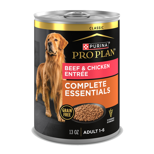 Purina Pro Plan Adult Complete Essentials Grain Free Beef & Chicken Entrée Classic Wet Dog Food — 13 oz — case of 12