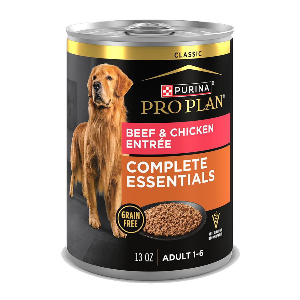 Purina Pro Plan Adult Complete Essentials Grain Free Beef & Chicken Entrée Classic Wet Dog Food — 13 oz — case of 12