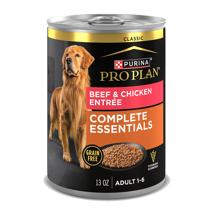 Purina Pro Plan Adult Complete Essentials Grain Free Beef & Chicken Entrée Classic Wet Dog Food — 13 oz — case of 12