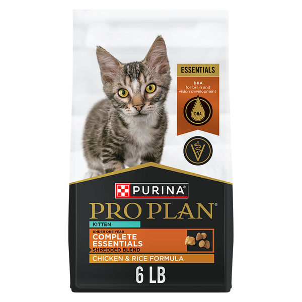 Purina Pro Plan Kitten Complete Essentials Shredded Blend Chicken & Rice Formula Dry Cat Food — 6 lb bag