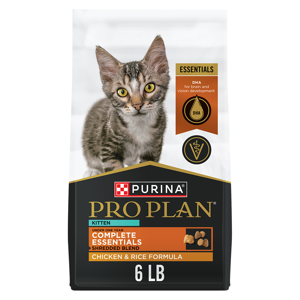 Purina Pro Plan Kitten Complete Essentials Shredded Blend Chicken & Rice Formula Dry Cat Food — 6 lb bag