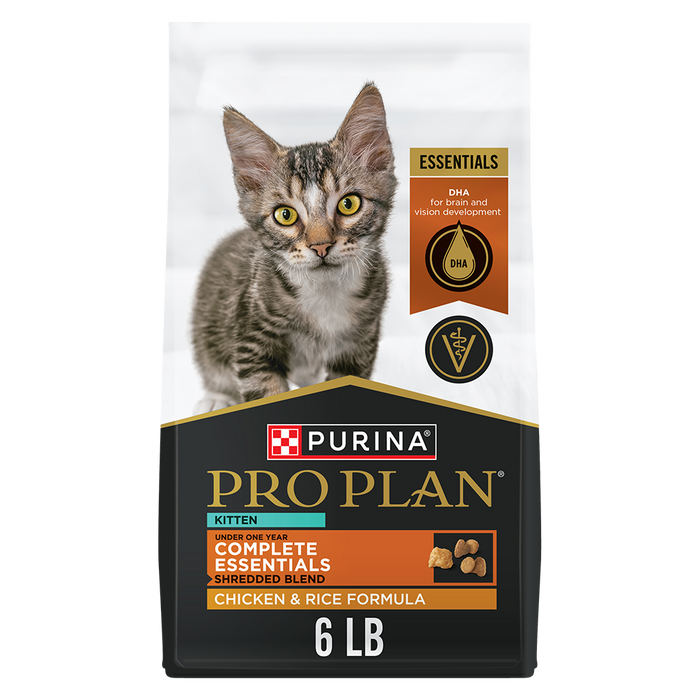 Purina Pro Plan Kitten Complete Essentials Shredded Blend Chicken & Rice Formula Dry Cat Food — 6 lb bag