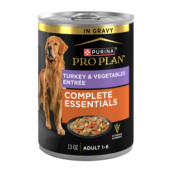 Purina Pro Plan Complete Essentials Adult Turkey & Vegetables Entrée Slices In Gravy Wet Dog Food — 13 oz — case of 12