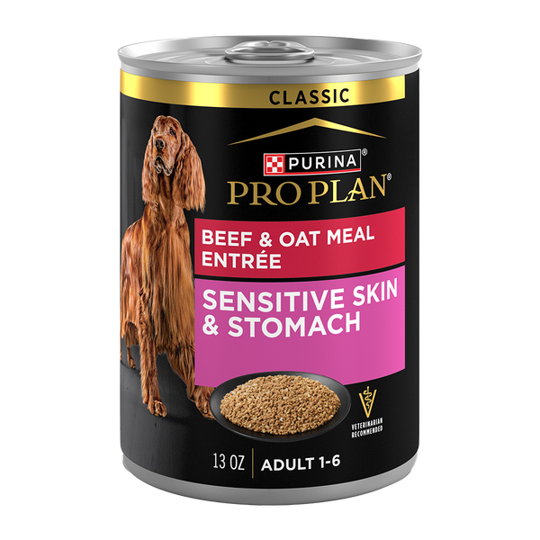 Purina Pro Plan Sensitive Skin & Stomach Beef & Oat Meal Entrée Classic Wet Dog Food — 13 oz — case of 12