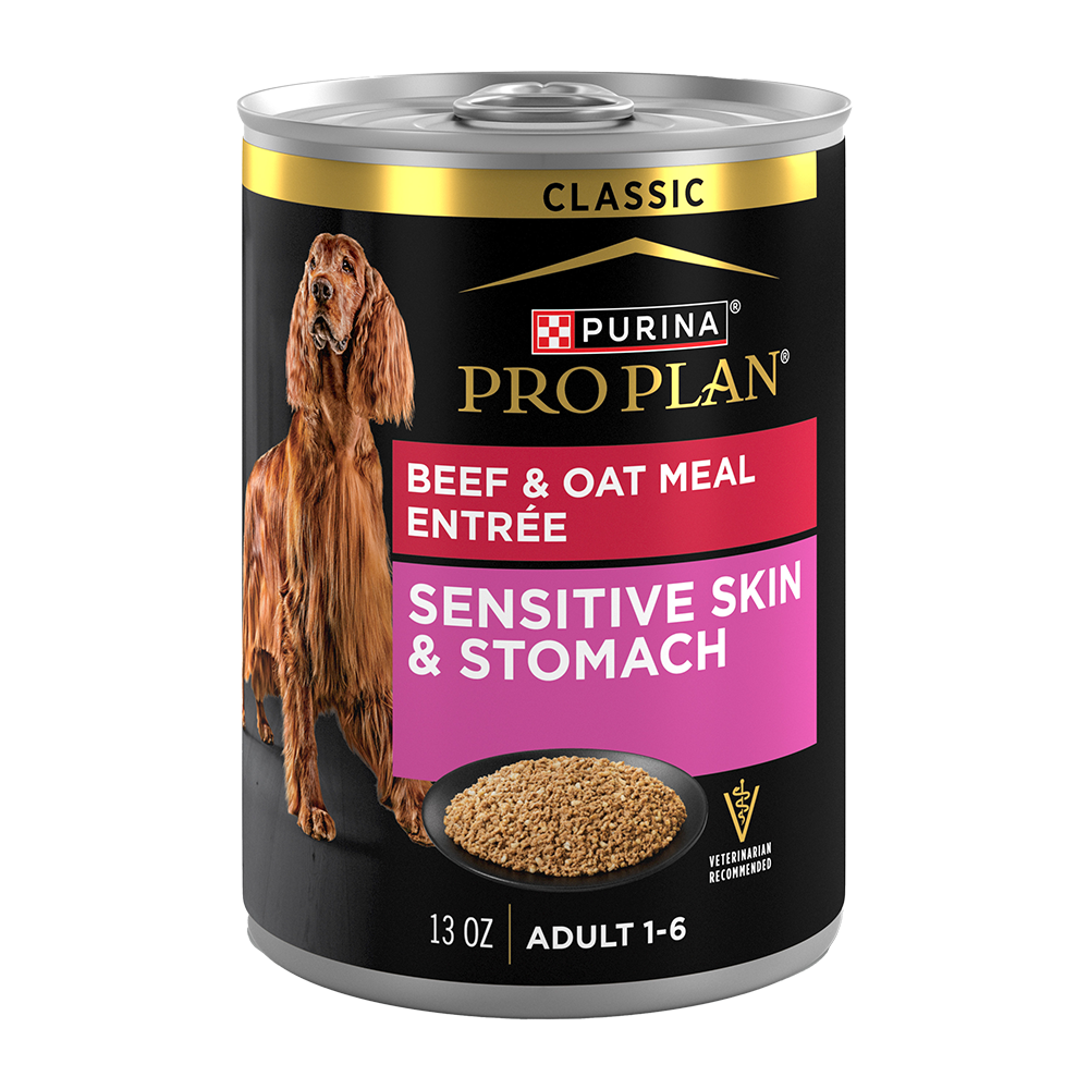 Purina Pro Plan Sensitive Skin & Stomach Beef & Oat Meal Entrée Classic Wet Dog Food — 13 oz — case of 12