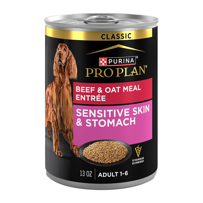 Purina Pro Plan Sensitive Skin & Stomach Beef & Oat Meal Entrée Classic Wet Dog Food — 13 oz — case of 12