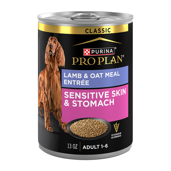 Purina Pro Plan Sensitive Skin & Stomach Lamb & Oat Meal Entrée Classic Wet Dog Food — 13 oz — case of 12