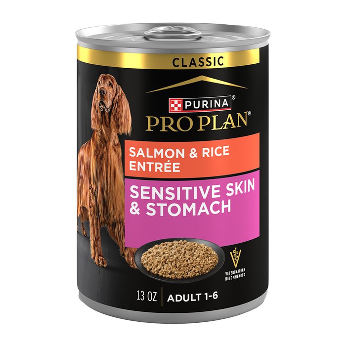 Purina Pro Plan Sensitive Skin & Stomach Salmon & Rice Entrée Classic Wet Dog Food — 13-oz, case of 12