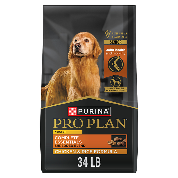 Purina Pro Plan Adult 7+ Complete Essentials Shredded Blend Chicken & Rice Formula Dry Dog Food — 34 lb bag