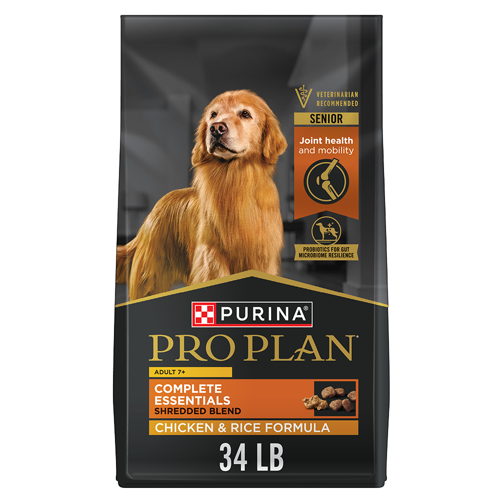 Purina Pro Plan Adult 7+ Complete Essentials Shredded Blend Chicken & Rice Formula Dry Dog Food — 34 lb bag
