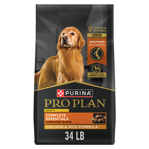 Purina Pro Plan Adult 7+ Complete Essentials Shredded Blend Chicken & Rice Formula Dry Dog Food — 34 lb bag
